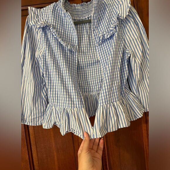EUC English Factory Gingham Check & Stripe Mixed Blouse Size Medium - Picture 7 of 10